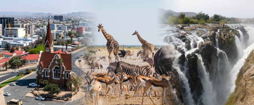 Namibia — city, wildlife, and landscapes. Galore Nam Tours and Rental